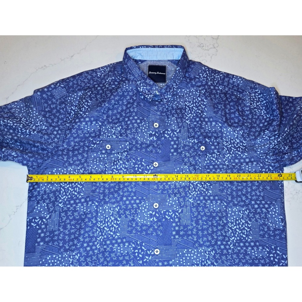 Tommy Bahama Shirt Mens Large Blue Floral Patchwork Silk Cotton Short Sleeve L - Picture 5 of 9
